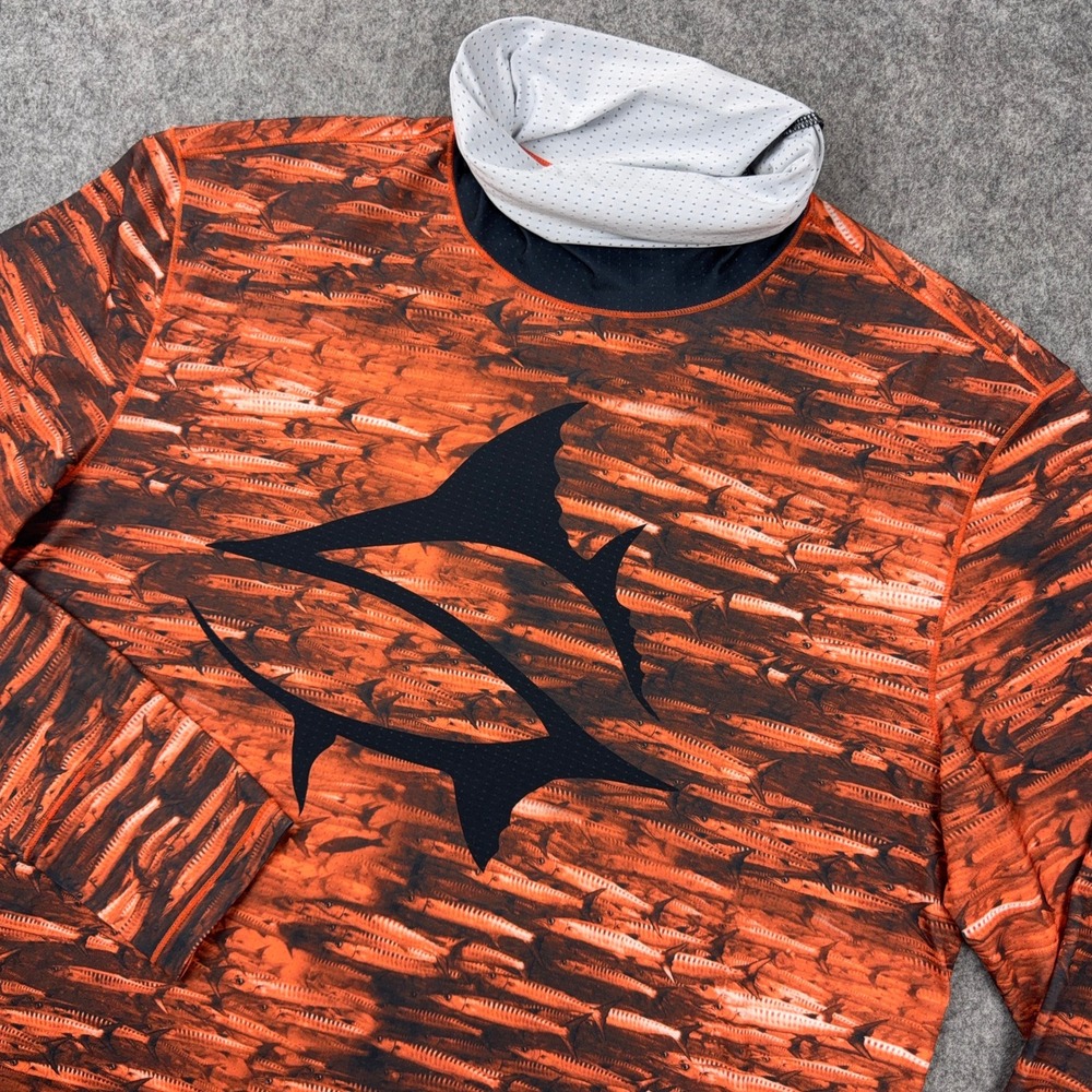 Loco Skailz Fishing Shirt Mens Large Orange Barracuda Performance Gaiter Outdoor